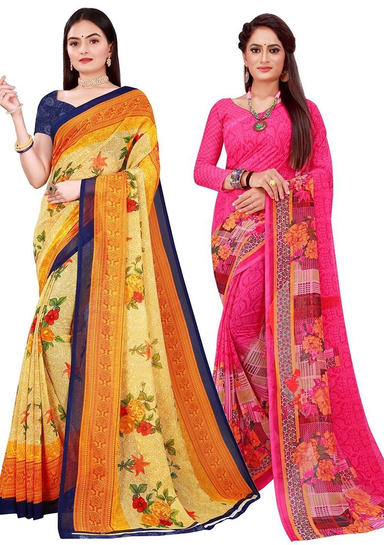 Beige Embroidered Georgette Saree Set