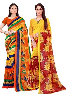 Maroon Embroidered Poly Blend Saree Set