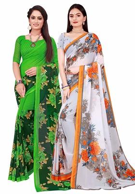 White Embroidered Georgette Saree Set