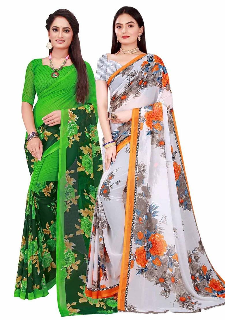 White Embroidered Georgette Saree Set