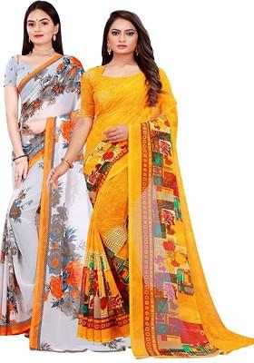 White Embroidered Georgette Saree Set