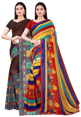 Brown Embroidered Georgette Saree Set