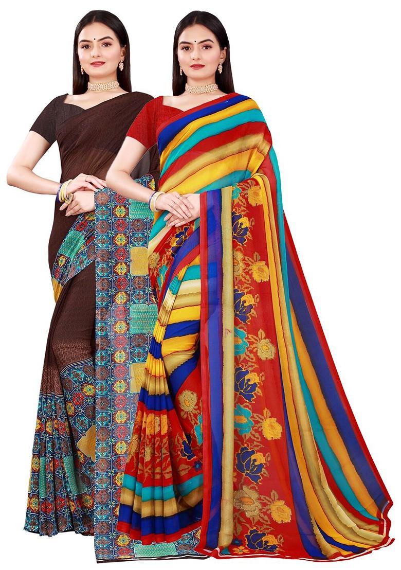 Brown Embroidered Georgette Saree Set