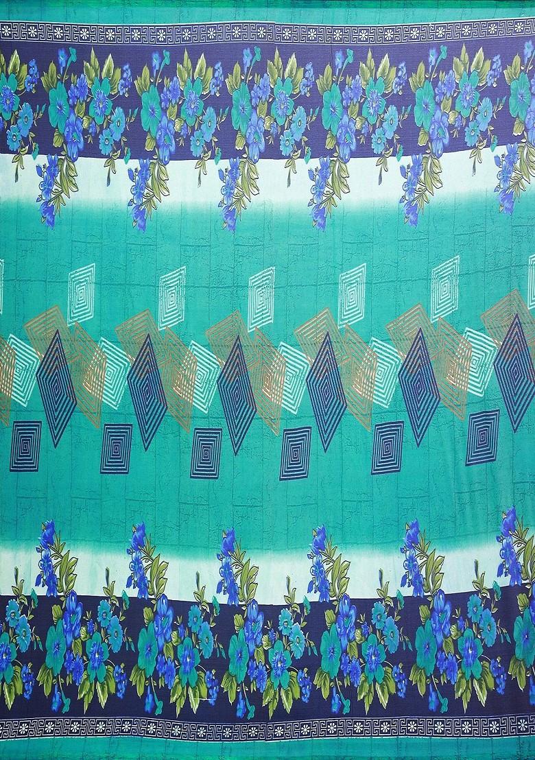 Green Floral Poly Blend Saree Set (Set Of 2)