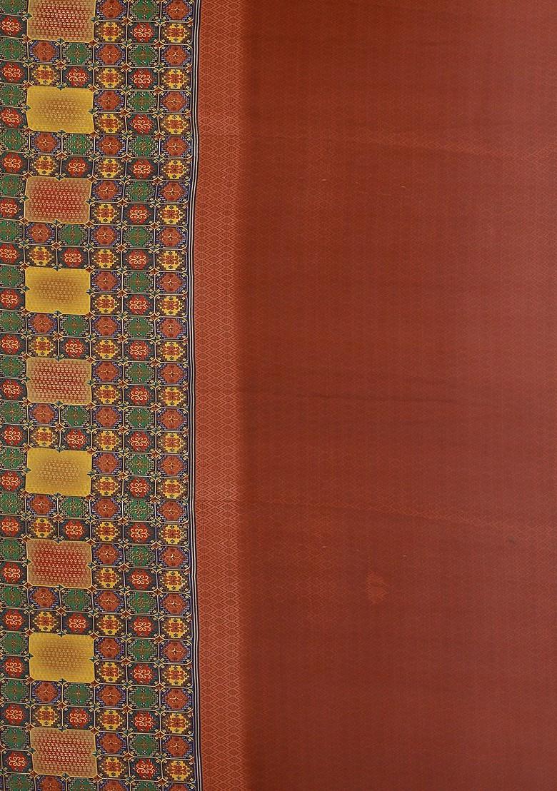 Brown Printed Georgette Saree Set