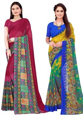 Maroon Embroidered Georgette Saree Set (Set Of 2)