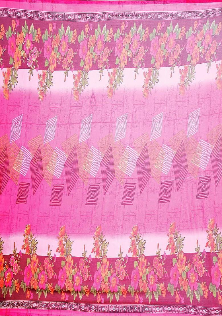 Beige Printed Georgette Saree Set (Set Of 2)