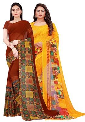 Maroon Embroidered Georgette Saree Set (Set Of 2)