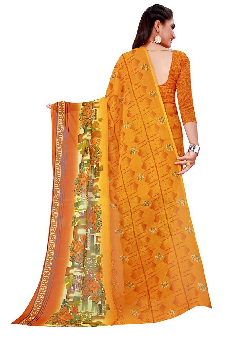 Mustard Yellow Floral Georgette Saree Set