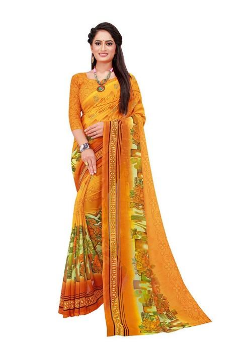 Mustard Yellow Floral Georgette Saree Set