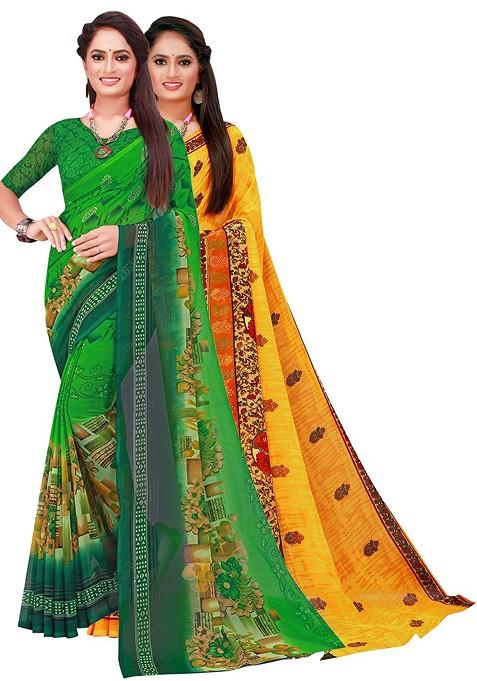 Yellow Embroidered Georgette Saree Set