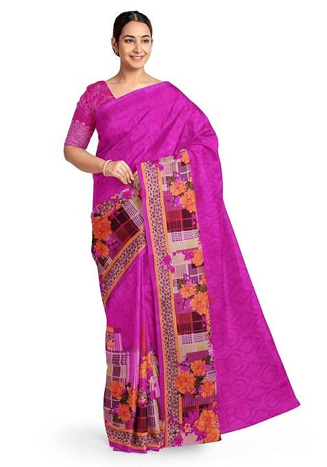 Pink Floral Georgette Saree Set