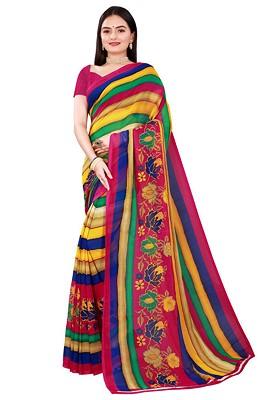 Pink Striped Georgette Saree Set