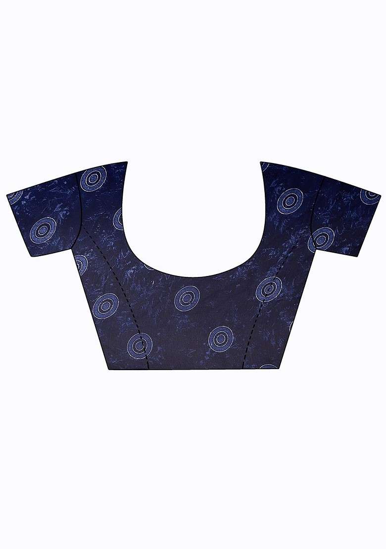 Blue Printed Georgette Saree Set - Indya