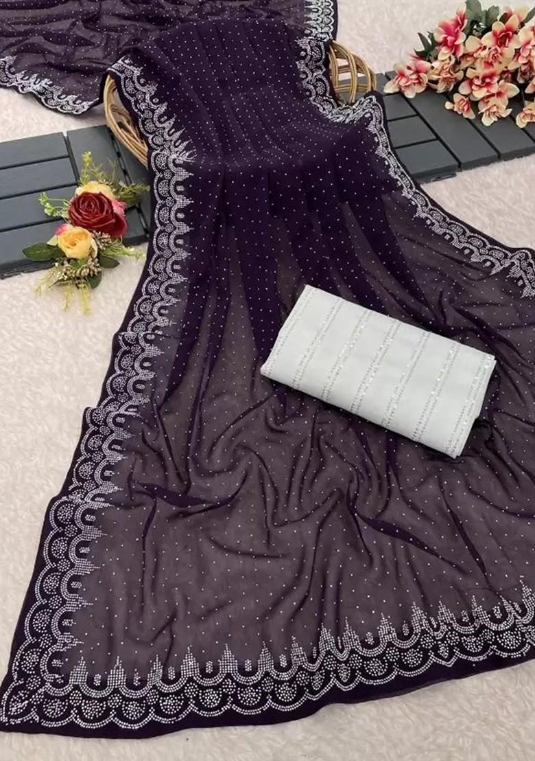 Burgundy Embellished Georgette Saree Set