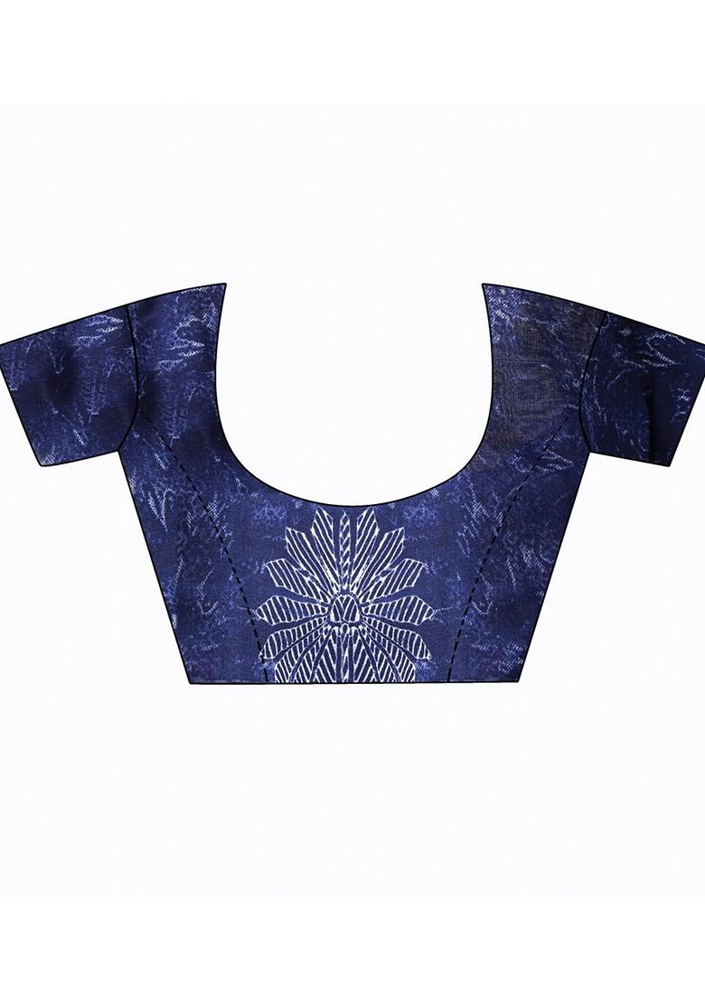 Navy Blue Floral Georgette Saree Set (Set Of 2)