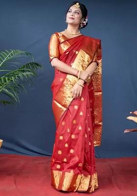 Red woven Kanjeevaram Saree Set