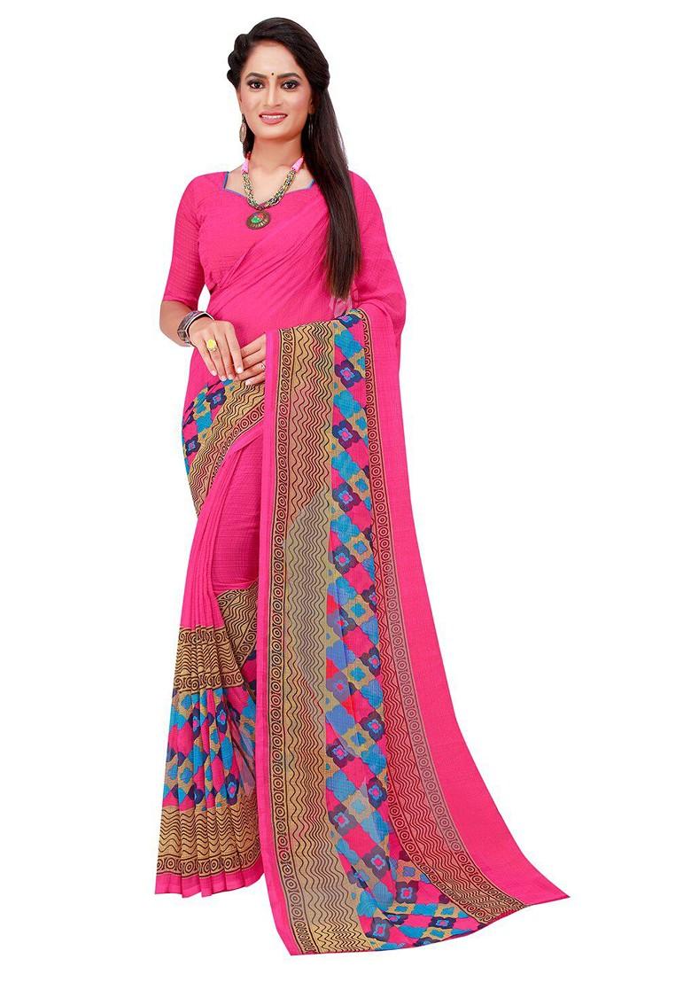Magenta Printed Georgette Saree Set (Set Of 2)