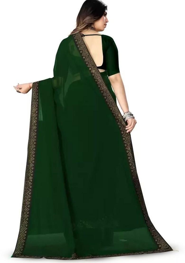Green Stone Embroidered Georgette Saree Set