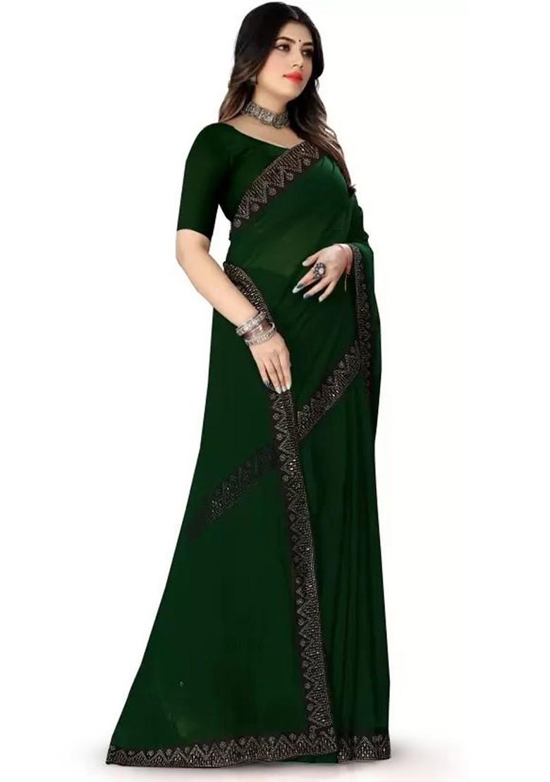 Green Stone Embroidered Georgette Saree Set