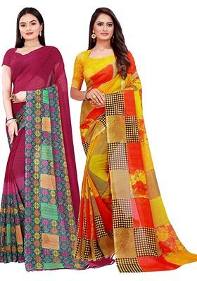 Maroon Embroidered Georgette Saree Set