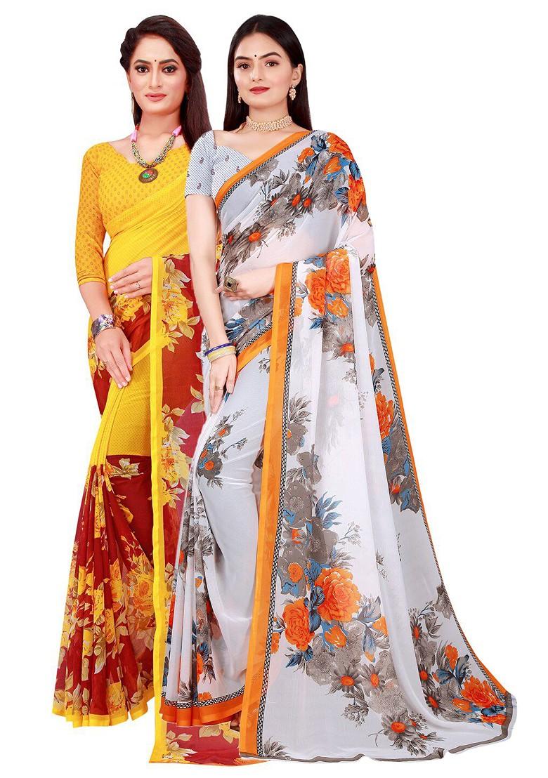 White Floral Georgette Saree Set