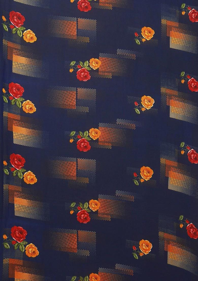 Orange Embroidered Poly Blend Saree Set