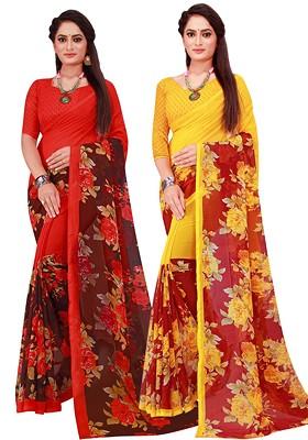 Maroon Embroidered Poly Blend Saree Set