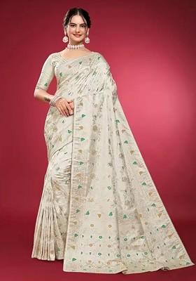 White woven Silk Saree Set