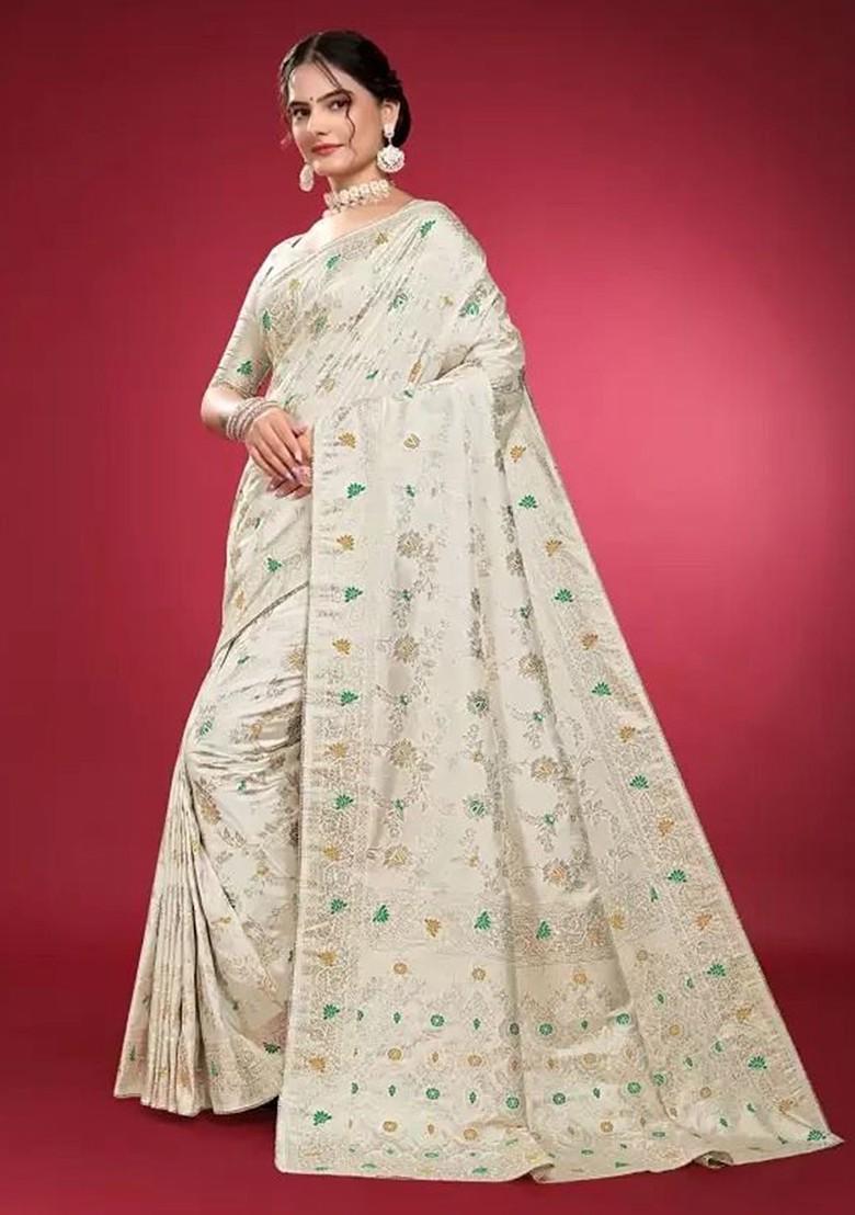 White woven Silk Saree Set