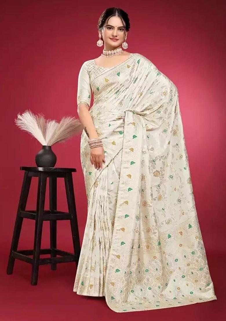 White woven Silk Saree Set