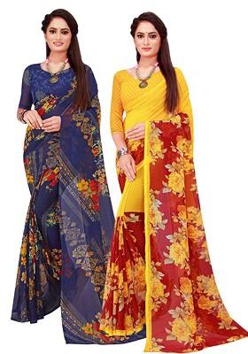 Maroon Embroidered Poly Blend Saree Set