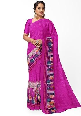 Pink Embroidered Georgette Saree Set