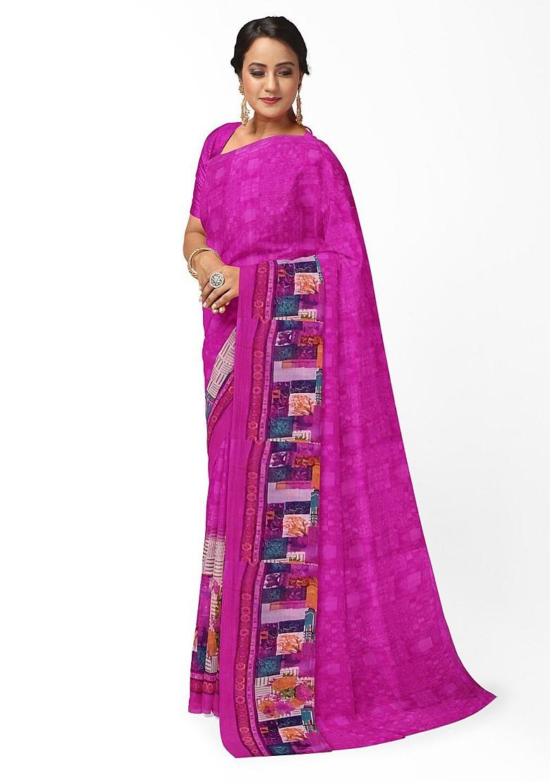 Pink Embroidered Georgette Saree Set