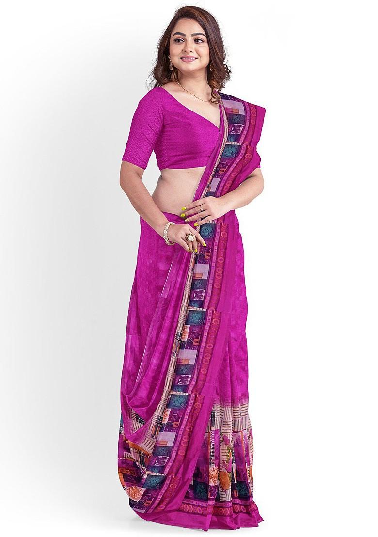 Pink Embroidered Georgette Saree Set