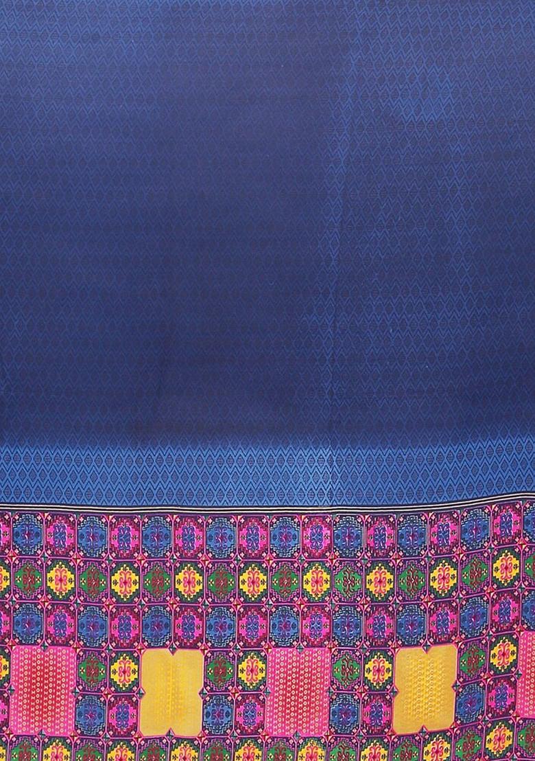 Navy Blue Embroidered Georgette Saree Set (Set Of 2)