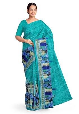 Teal Green Floral Georgette Saree Set