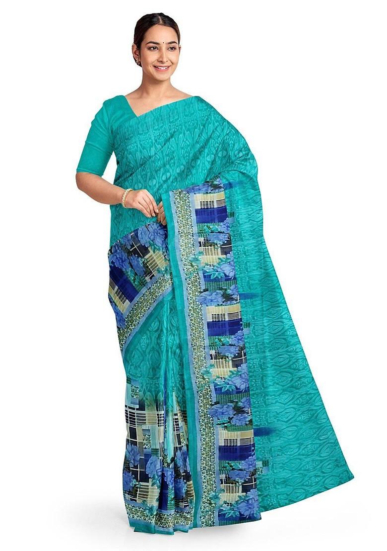 Teal Green Floral Georgette Saree Set