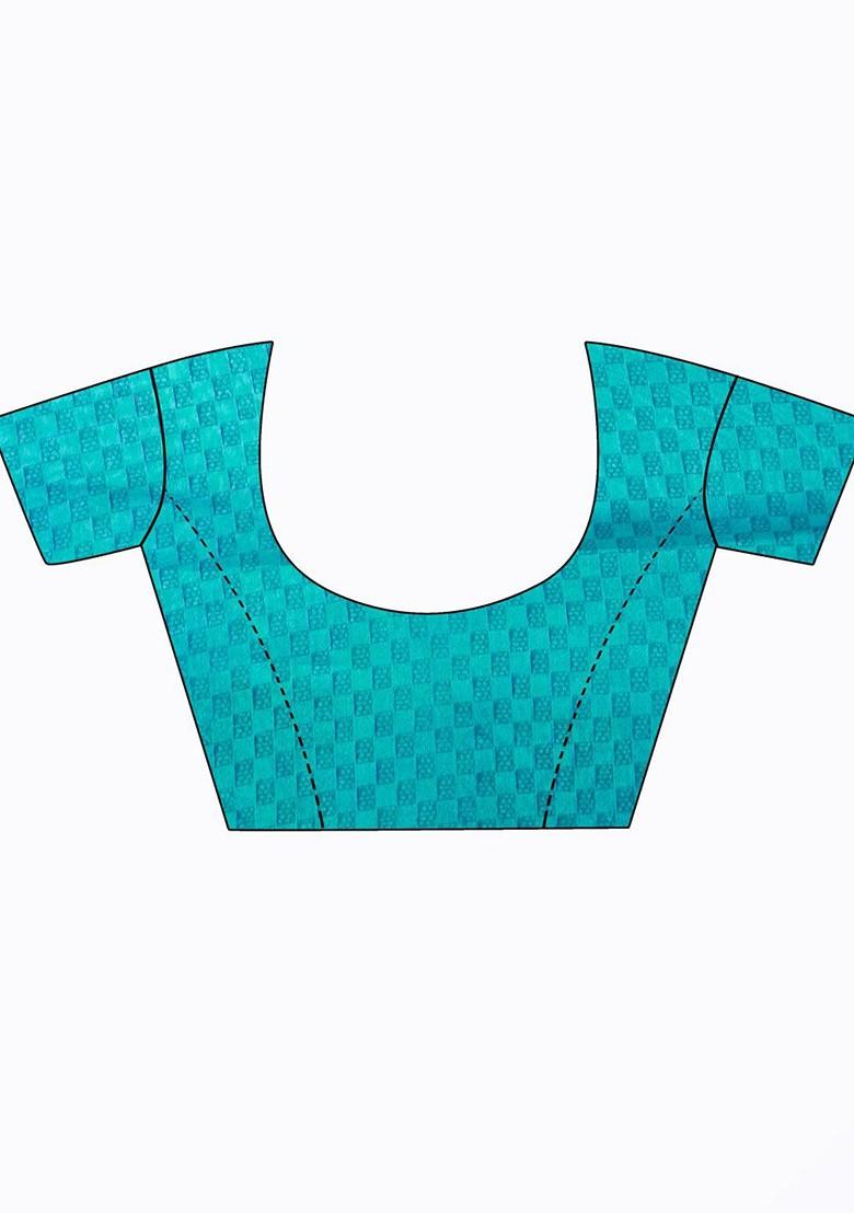 Turquoise Blue Floral Georgette Saree Set (Set Of 2)