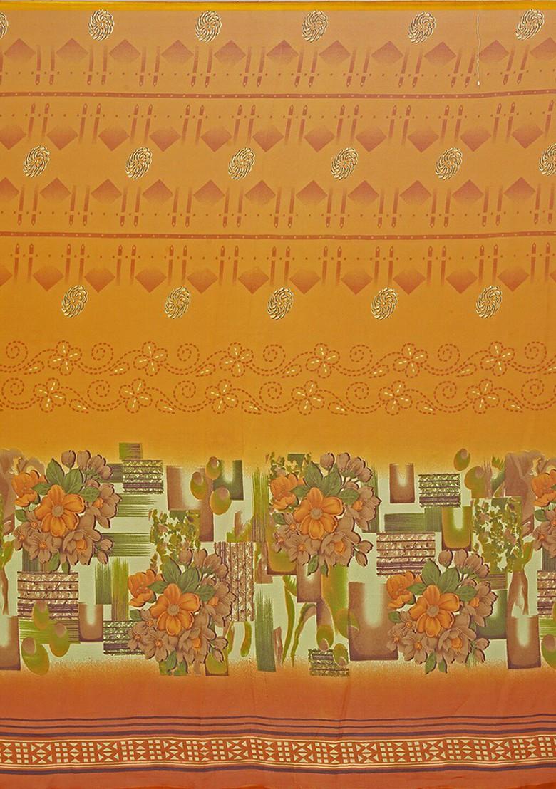 Brown Embroidered Poly Blend Saree Set