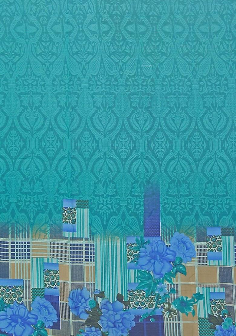 Blue Printed Georgette Saree Set (Set Of 2)