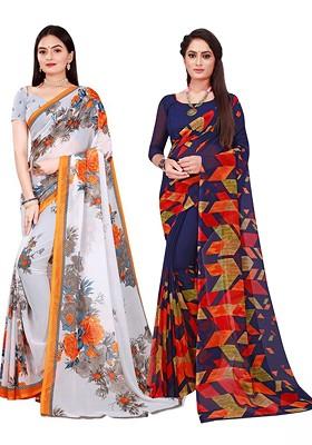 White Embroidered Georgette Saree Set