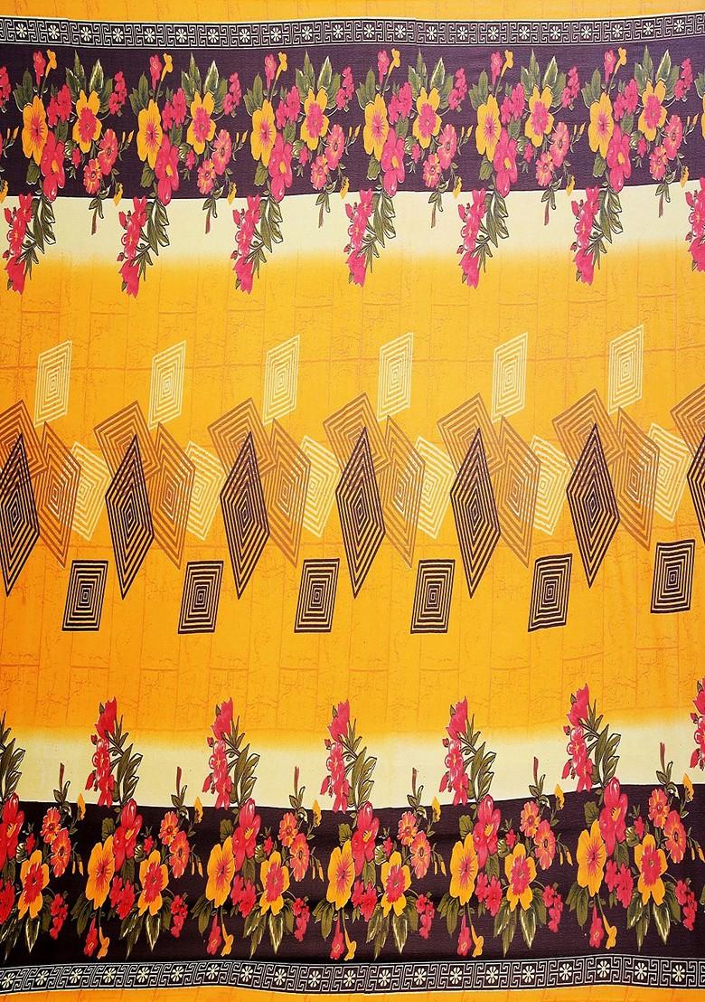 Yellow Printed Georgette Saree Set (Set Of 2)