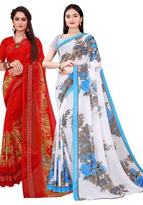 White Embroidered Georgette Saree Set