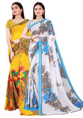 White Embroidered Georgette Saree Set