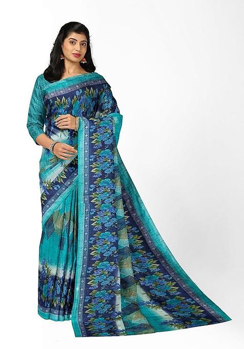 Green Floral Georgette Saree Set