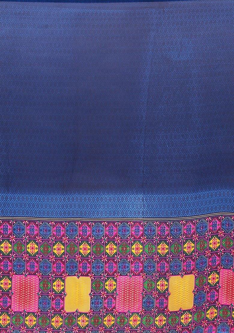 Navy Blue Floral Georgette Saree Set (Set Of 2)