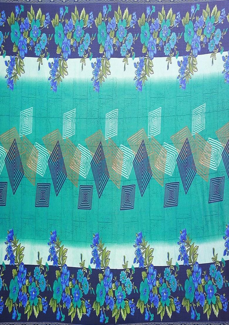 Turquoise Blue Printed Georgette Saree Set (Set Of 2)