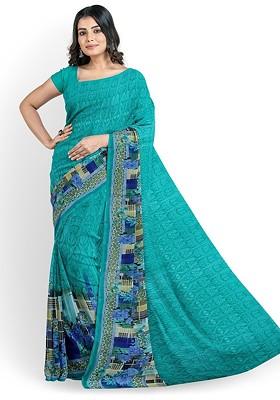 Teal Green Floral Georgette Saree Set