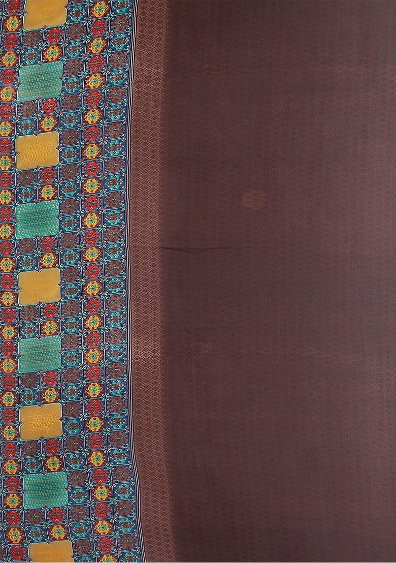 Brown Printed Georgette Saree Set